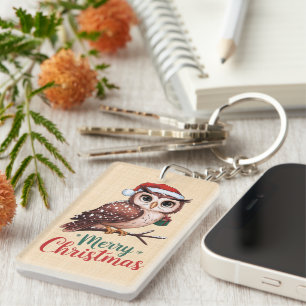 Christmas owl - Festive design Merry Christmas Key Ring