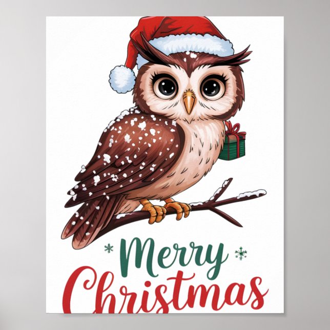 Christmas Owl Festive Design Merry Christmas  Poster (Front)