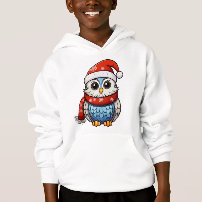Christmas Owl – Festive Hoodie for Kids and Teens (Front)