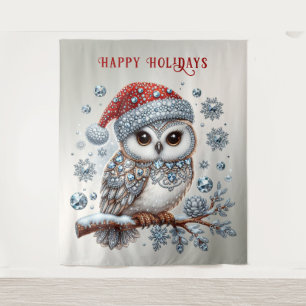Christmas Owl Holiday Backdrop Tapestry