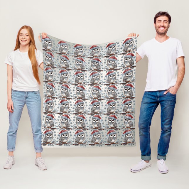 Christmas Owl Holiday Fleece Blanket (In Situ)