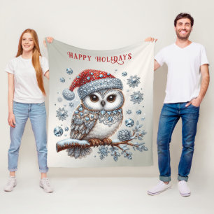Christmas Owl Holiday Fleece Blanket