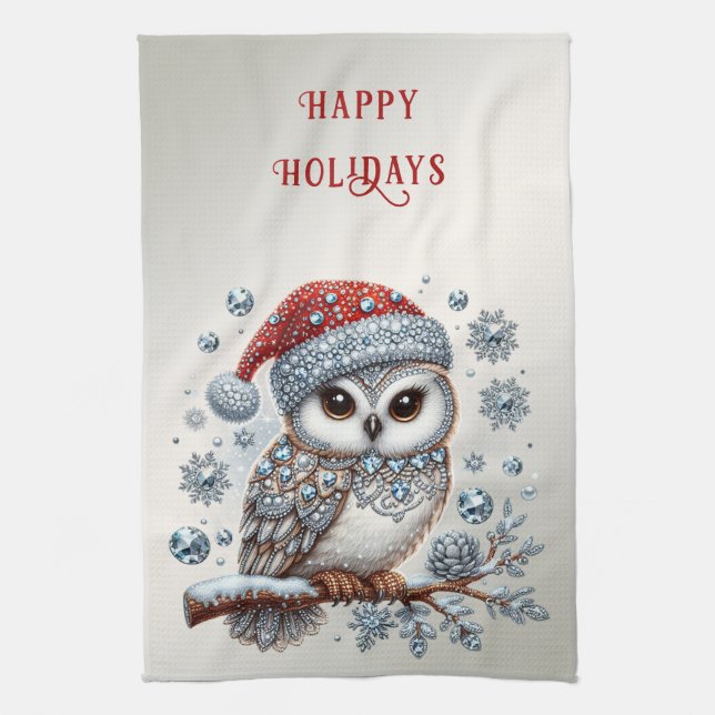 Christmas Owl Holiday Kitchen Towel (Vertical)