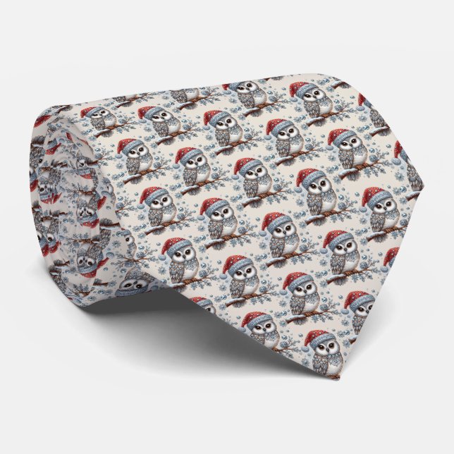 Christmas Owl Holiday Neck Tie (Rolled)