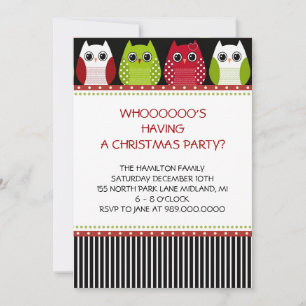 Christmas Owl Holiday Party Invitations