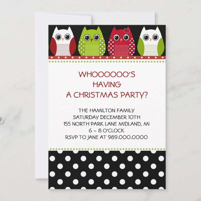 Christmas Owl Holiday Party Invitations (Front)