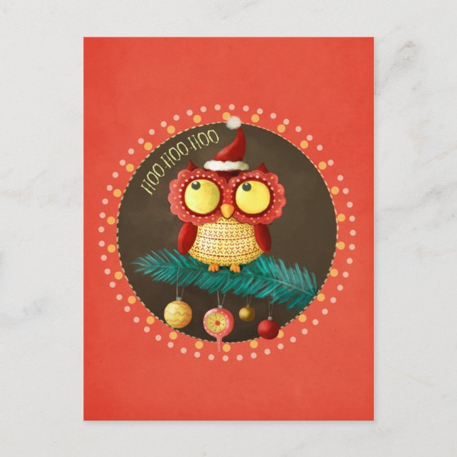 Christmas Owl Holiday Postcard (Front)