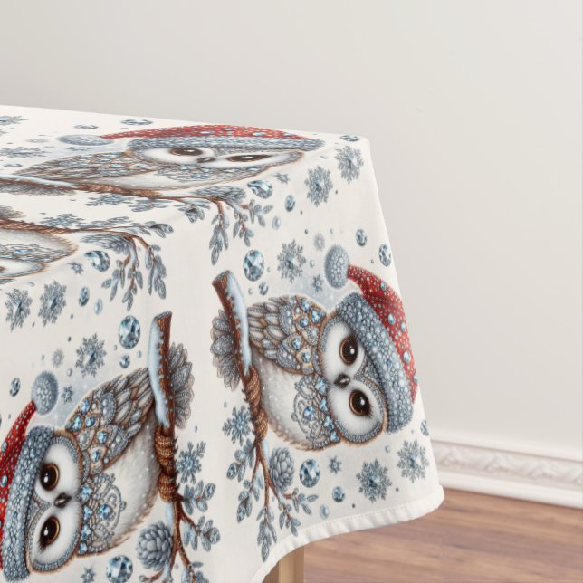 Christmas Owl Holiday Tablecloth (In Situ)