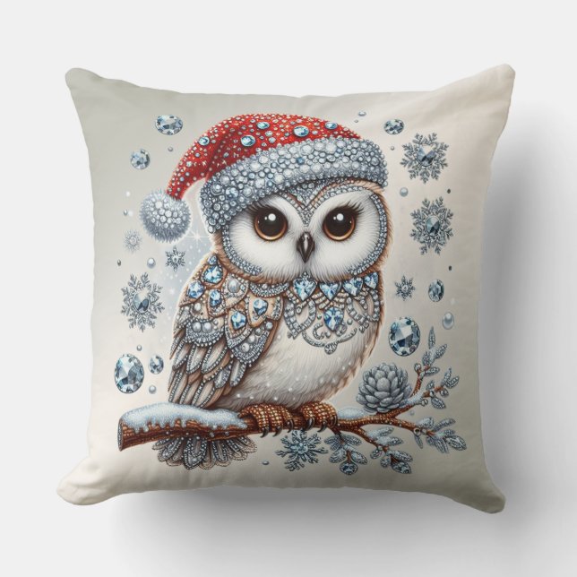 Christmas Owl Holiday Throw Pillow (Front)