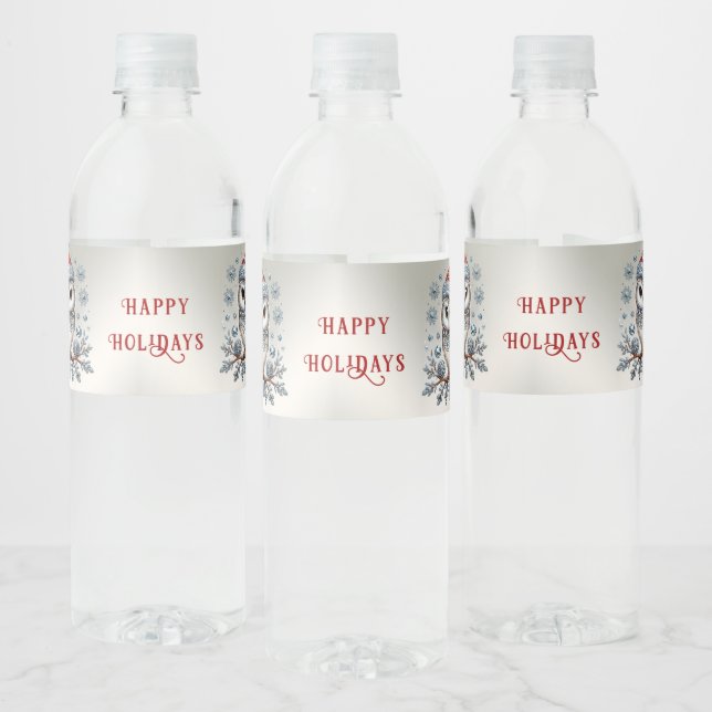 Christmas Owl Holiday Water Bottle Label (Bottles)