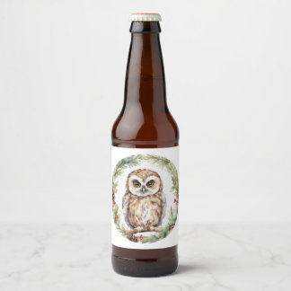 christmas owl illustration owl wall art holiday  beer bottle label