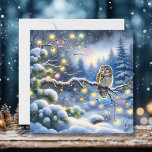 Christmas Owl in a Magical Winter Forest Holiday Card<br><div class="desc">Personalised Christmas card. Ai watercolor style illustration of a festive owl sitting on a tree branch in a snow filled enchanted forest winter wonderland.</div>