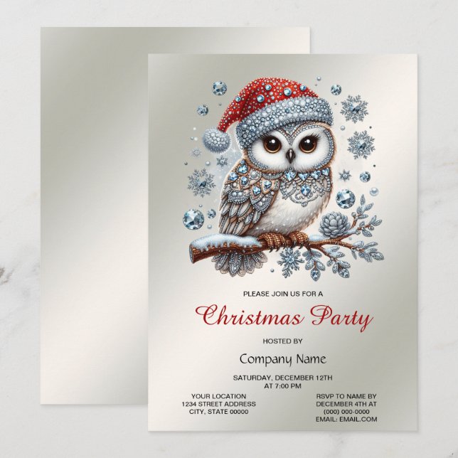 Christmas Owl Party Invitation (Front/Back)