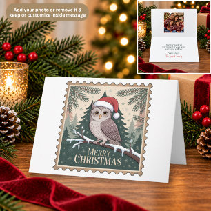 Christmas Owl Postage Stamp Greeting Card