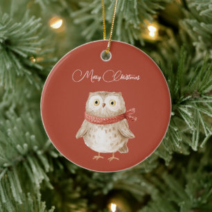Christmas Owl Red Robin Bird Ceramic Tree Decoration