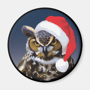 Christmas Owl - Standard, 2¼ Inch Round Magnet