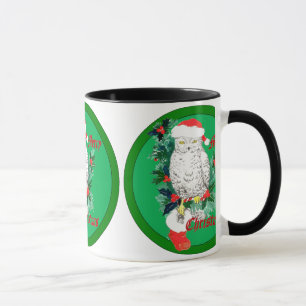 Christmas Owl Stocking and Holly Designed Mug