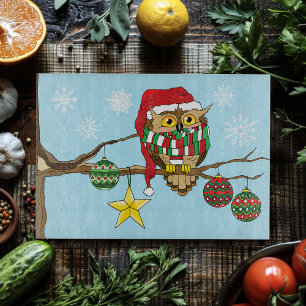 Christmas Owl Tree Ornaments Cutting Board