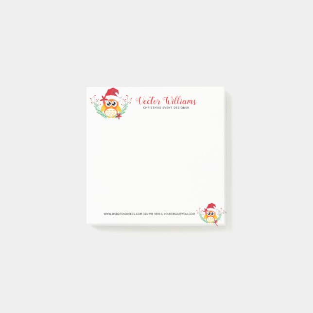 Christmas Owl Watercolors Flowers Bouquet Post-it Notes (Front)