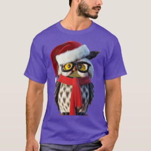 Christmas Owl Wearing Santa Costume and Red Scarf T-Shirt