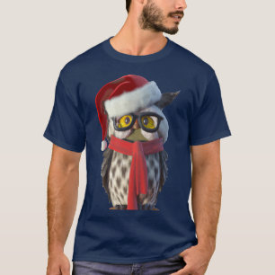 Christmas Owl Wearing Santa Costume and Red Scarf T-Shirt