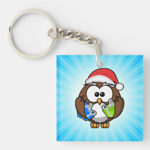 Christmas Owl Wearing Santa Hat-15840 Key Ring