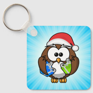 Christmas Owl Wearing Santa Hat-15840 Key Ring