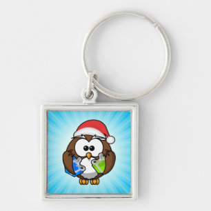 Christmas Owl Wearing Santa Hat-15840 Key Ring