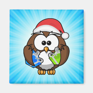 Christmas Owl Wearing Santa Hat-15840 Magnet