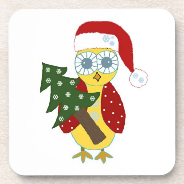 Christmas Owl with a Christmas Tree Coaster (Front)