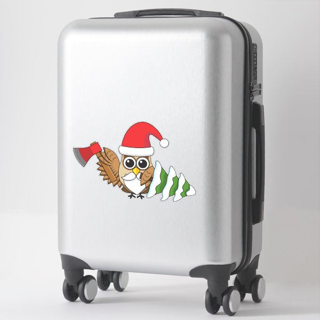 Christmas Owl with Axe and Snowy Pine Tree (Suitcase)