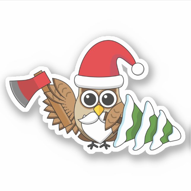 Christmas Owl with Axe and Snowy Pine Tree (Front)