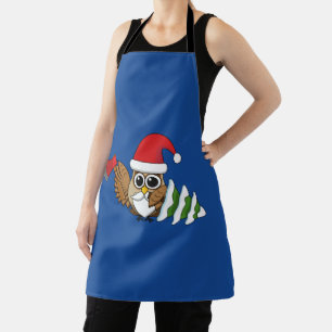 Christmas Owl with Axe and Snowy Pine Tree Apron