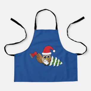 Christmas Owl with Axe and Snowy Pine Tree Apron