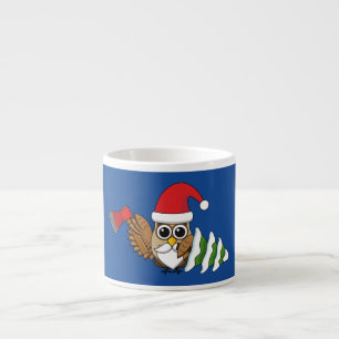 Christmas Owl with Axe and Snowy Pine Tree Espresso Cup