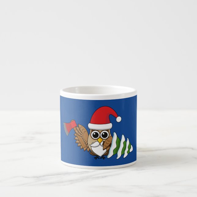 Christmas Owl with Axe and Snowy Pine Tree Espresso Cup (Front)