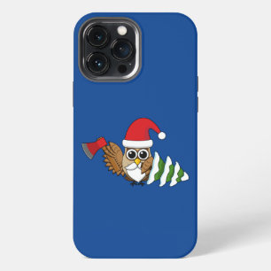 Christmas Owl with Axe and Snowy Pine Tree iPhone 13 Pro Max Case