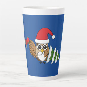 Christmas Owl with Axe and Snowy Pine Tree Latte Mug