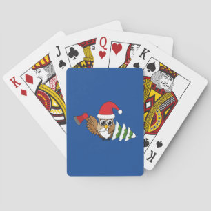 Christmas Owl with Axe and Snowy Pine Tree Playing Cards