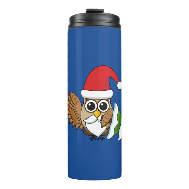 Christmas Owl with Axe and Snowy Pine Tree Thermal Tumbler (Front)
