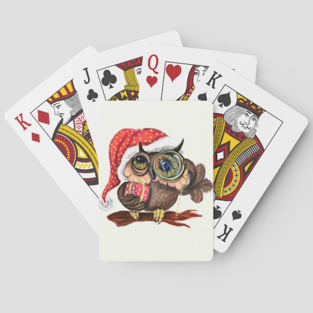 Christmas Owl with Gift Playing Cards (Back)
