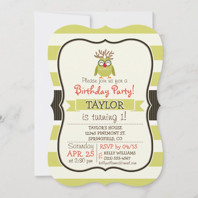 Christmas Owl with Light Green Retro Stripes Invitation (Front)