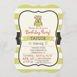Christmas Owl with Light Green Retro Stripes Invitation