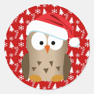 Christmas Owl with Santa Hat Classic Round Sticker