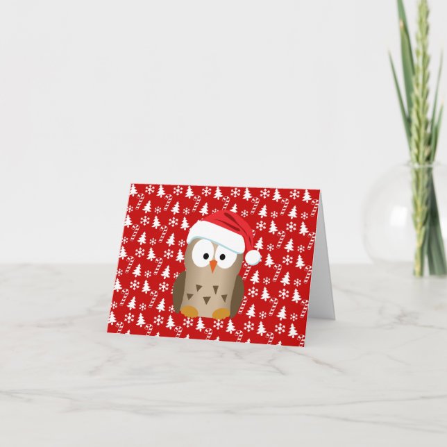 Christmas Owl with Santa Hat Holiday Card (Front)