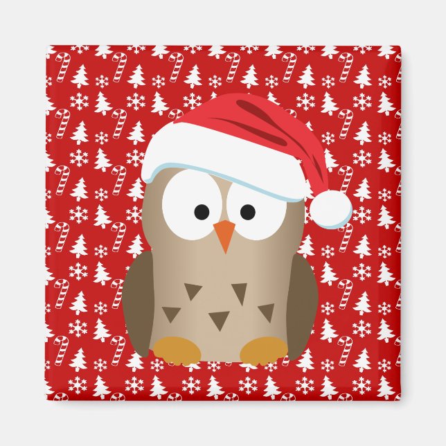 Christmas Owl with Santa Hat Magnet (Front)