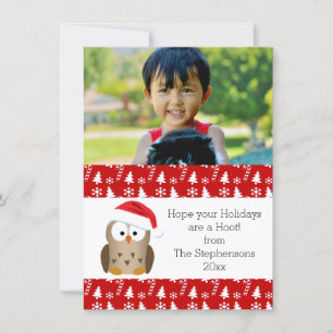 Christmas Owl with Santa Hat Photo Holiday Card