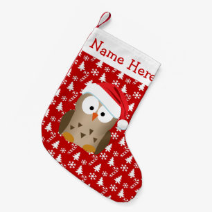 Christmas Owl with Santa Hat Small Christmas Stocking