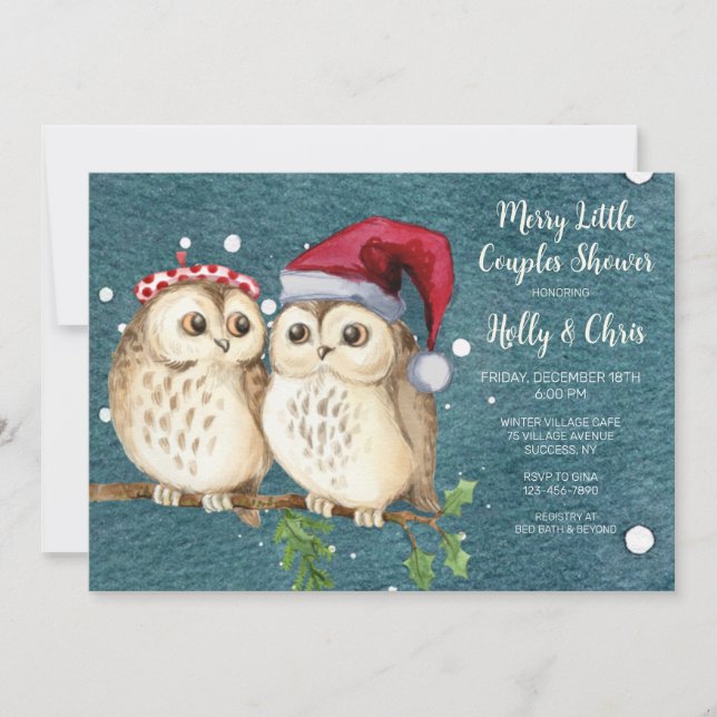 Christmas Owls Couples Shower Invitation (Front)