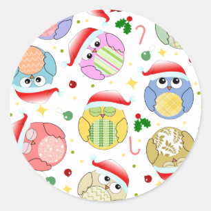 Christmas Owls Design Classic Round Sticker